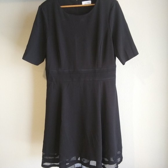 Calvin Klein Sleek Black A Line Midi Dress Medium Sz 14 - Picture 7 of 7